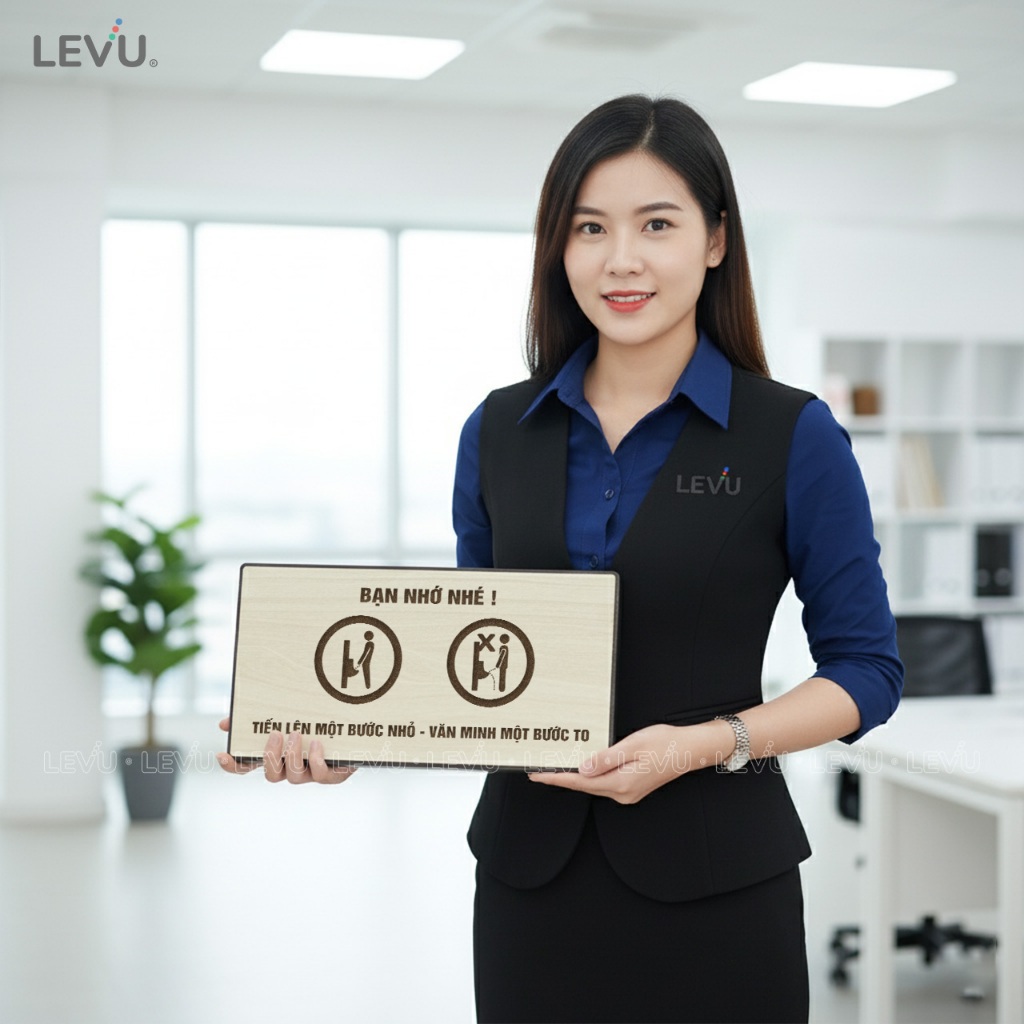 Bảng gỗ hướng dẫn sử dụng bồn tiểu đứng BG112 trang trí giữ sạch nhà vệ sinh nam