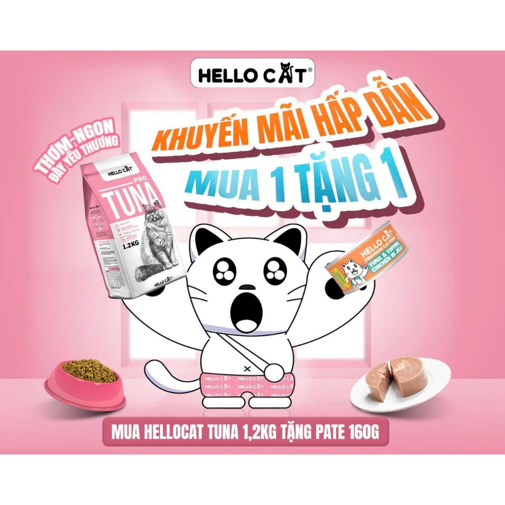 Hạt thức ăn mèo HELLO CAT 1.2kg tặng kèm lon pate 160g | Shopee Việt Nam