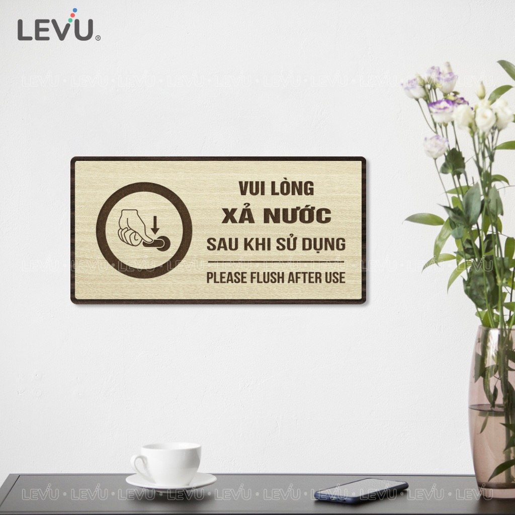 Bảng gỗ thông báo vui lòng xả nước sau khi sử dụng BG113 trang trí giữ sạch nhà vệ sinh