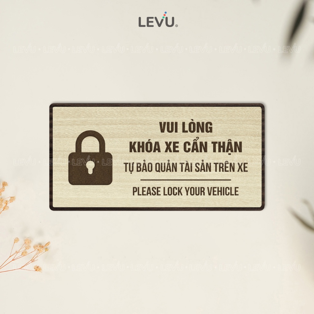 Bảng gỗ thông báo vui lòng khóa xe cẩn thận BG114 trang trí cửa hàng