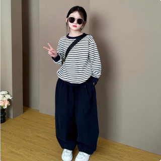 [B&G] Sét bộ thu đông đen trắng cá tính kẻ ngang cho bé gái từ 10-45kg(2-12 tuổi)