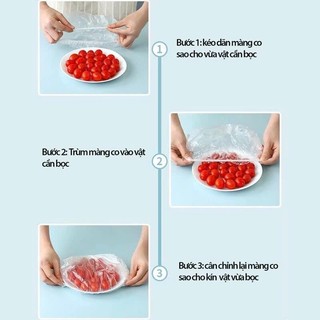 [Combo] Bịch 100 màng bọc thực phẩm, túi bọc thực phẩm nilon bo chun co giãn, tái sử dụng