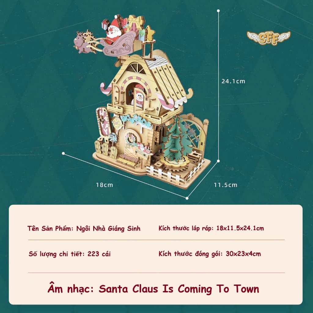 Đồ Chơi Lắp Ráp Mô Hình Gỗ 3D Hộp Nhạc Ngôi Nhà Giáng Sinh STEAM Ngôi Nhà Noel