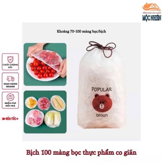 [Combo] Bịch 100 màng bọc thực phẩm, túi bọc thực phẩm nilon bo chun co giãn, tái sử dụng