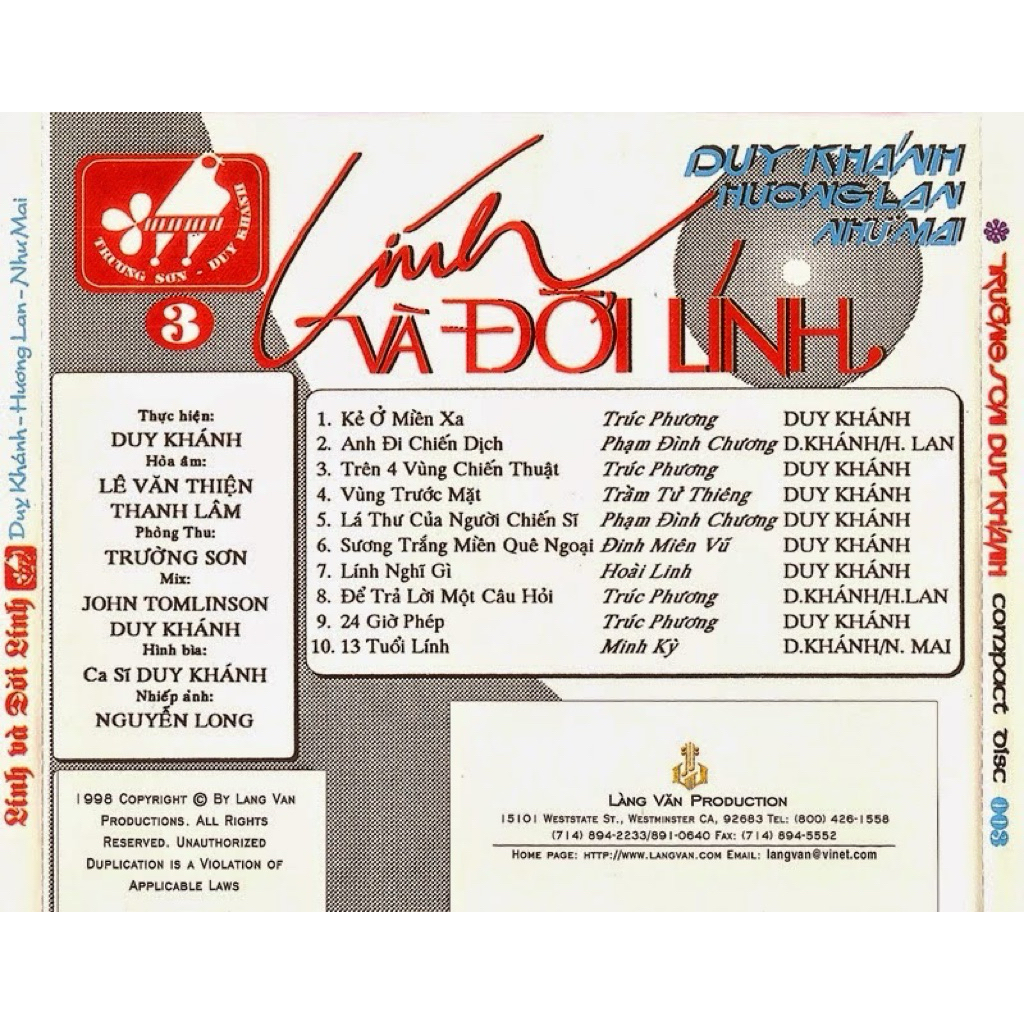 Băng Cassette Trường Sơn Duy Khánh 3 - Lính và Đời Lính