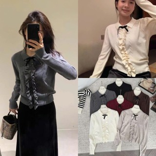 Áo Len Bèo Nữ Cổ Polo Đính Nơ 247store Chất Len Mềm Mịn Nữ Tính Alebeo8755