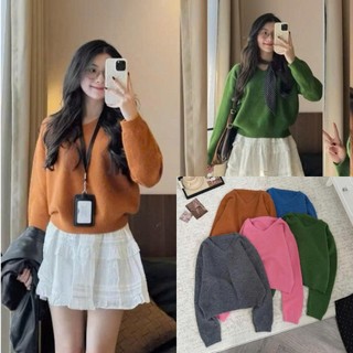 Áo len nữ lông thỏ mềm cổ V dáng lửng basic THE BARNET 247store Áo len nữ Hàn Quốc form đẹp ấm áp mùa đông 5582