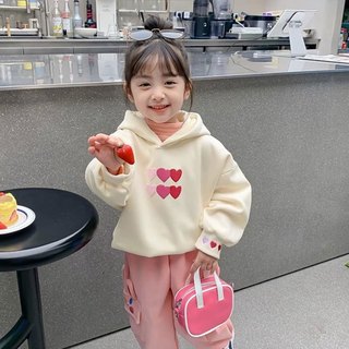 áO Hoodie Nữ ÁO Hoodie Bé GáI MàU HồNg In HìNh TráI Tim NhiềU MàU ThiếT Kế Dễ ThươNg Hoodie HồNg