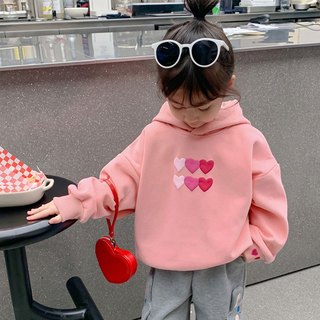 áO Hoodie Nữ ÁO Hoodie Bé GáI MàU HồNg In HìNh TráI Tim NhiềU MàU ThiếT Kế Dễ ThươNg Hoodie HồNg