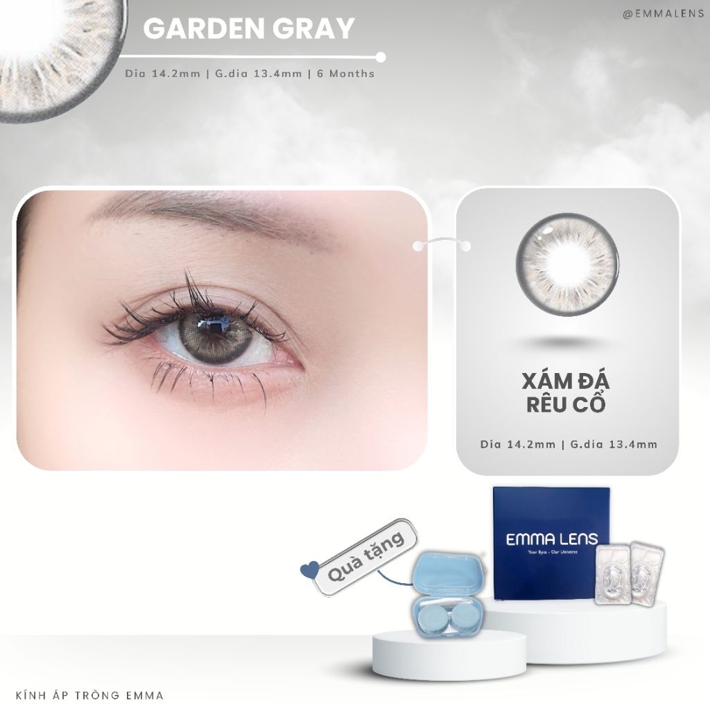 Kính Áp Tròng Garden Gray | Lens Xám Tây Giãn Vừa | Emma Lens