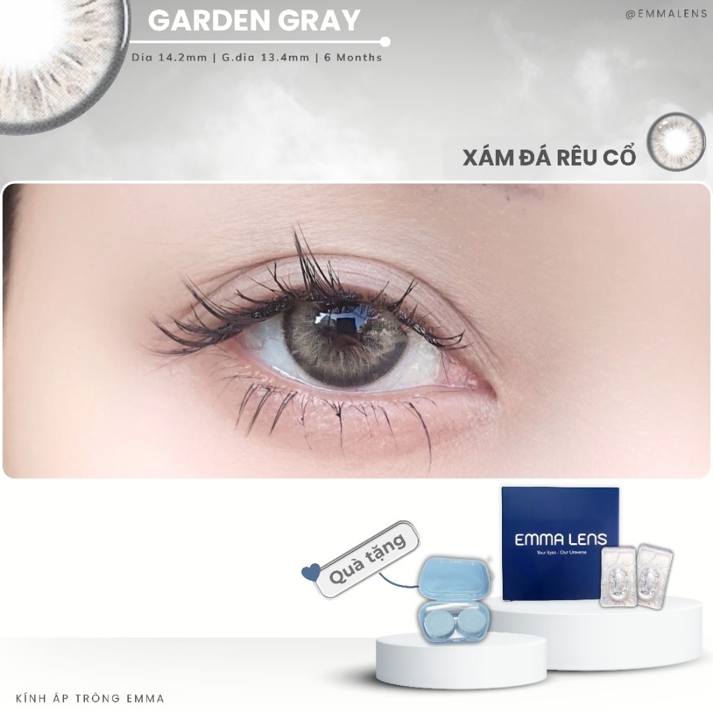 Kính Áp Tròng Garden Gray | Lens Xám Tây Giãn Vừa | Emma Lens