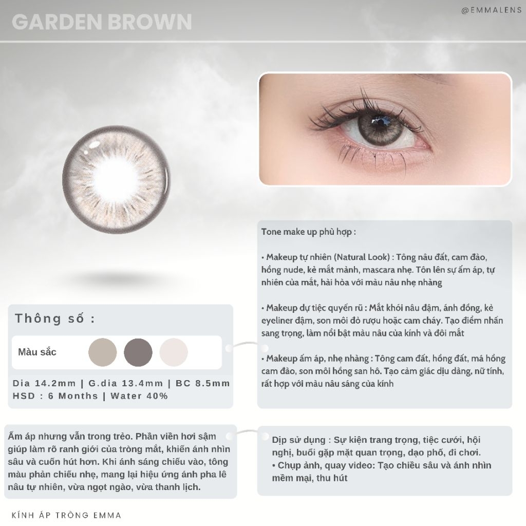 Kính Áp Tròng Garden Brown | Lens Nâu Tây Giãn Nhẹ | Emma Lens
