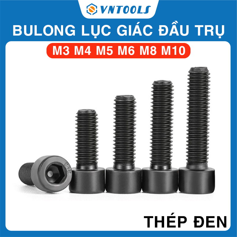 Combo 10 Con Bulong Lục Giác Đầu Trụ Chịu Lực Thép Đen M3 M4 M5 M6 M8 ...