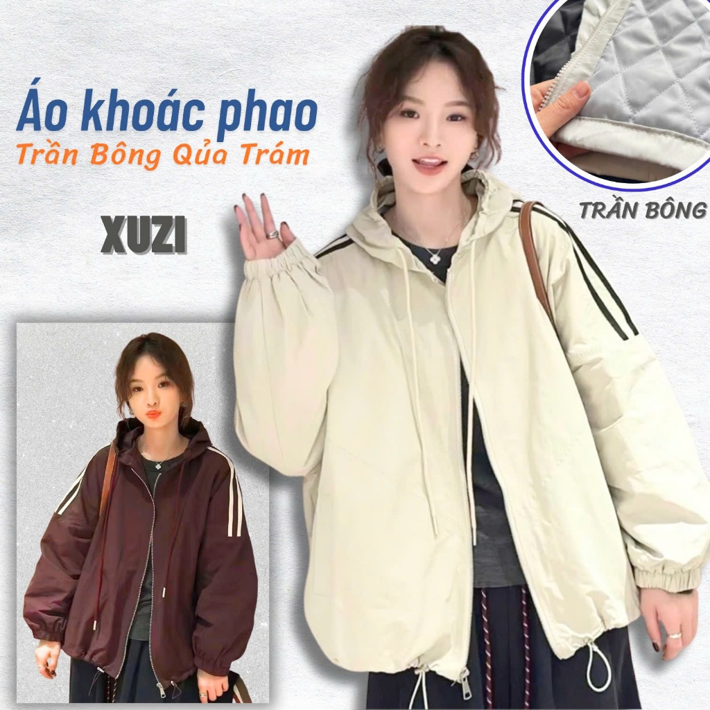 Áo khoác phao trần bông quả trám XUZI áo khoác gió vải gió nhăn form rộng bomber nhẹ kháng nước siêu ấm mùa đông 2025.