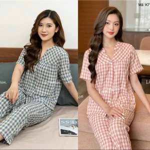 Bộ Kẻ Caro Nữ Cổ V – Dáng Xinh Thanh Lịch | MS A22