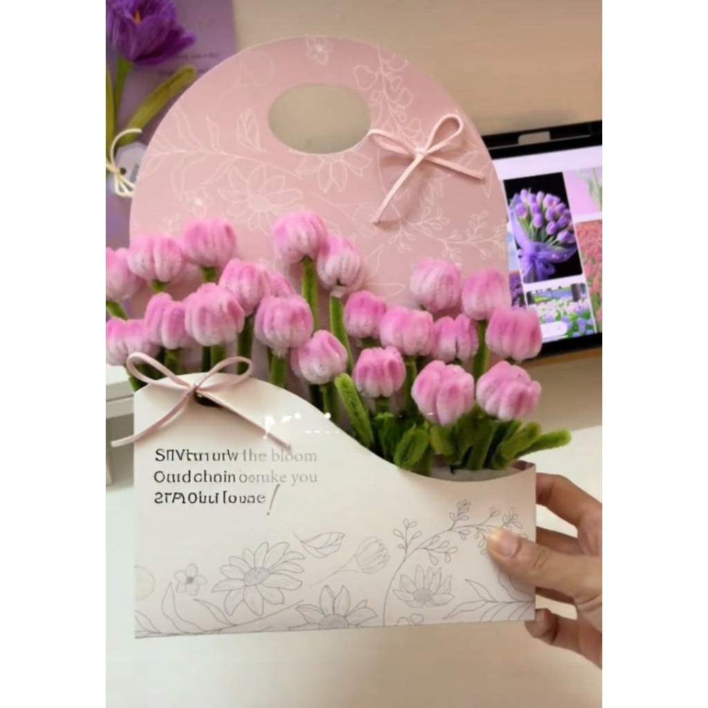 Thiệp hoa tulip kẽm nhung quà tặng xinh xắn
