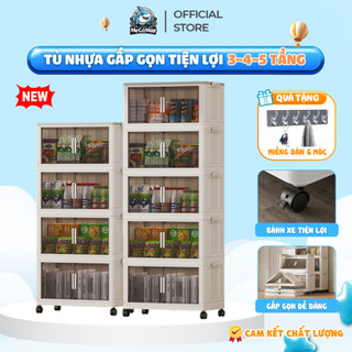 Tủ Nhựa Gấp Gọn 3/4/5 Tầng Cao Cấp, Tủ Để Đồ Đa Năng Cửa Trong Suốt Có Bánh Xe Tiện Lợi, Tháo Lắp Dễ Dàng HC20