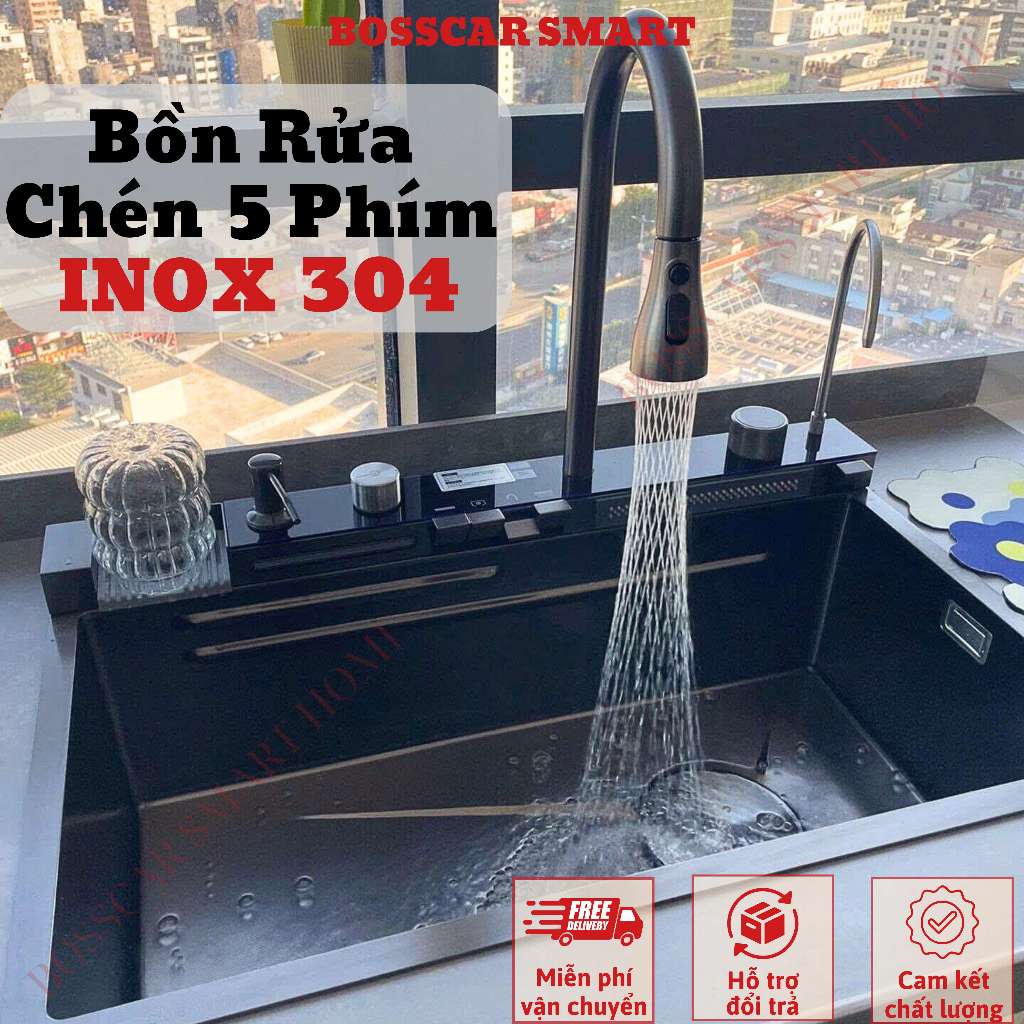 Chậu Rửa Bát Thông Minh 5 Phím Đàn, Đa Tính Năng Sử Dụng Đèn LED Hiển Thị Nhiệt Độ.