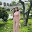 Bộ Đồ Lam Nữ Đi Chùa Nút Ngọc Trai Chất Liệu Vải Lụa Gấm Tay Lỡ Kiểu Dáng Trang Nhã DL005