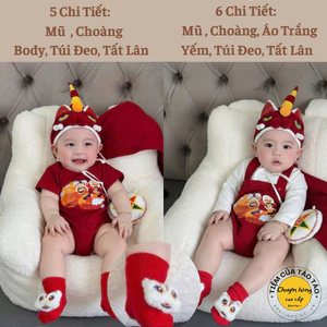 TẶNG TẤT LÂN- SẴN SHIP, yếm kèm áo Tết 2026 tặng kèm mũ và khăn choàng sau, túi đeo cho bé trai bé gái từ 5-13kg,