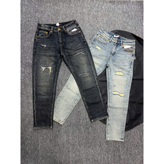Quần jean nam wash 2 màu sáng form slim fit cao cấp – phối họa tiết sau túi – phong cách streetwear cá tính