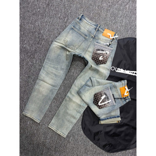 Quần jean nam wash 2 màu sáng form slim fit cao cấp – phối họa tiết sau túi – phong cách streetwear cá tính