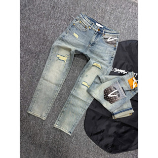 Quần jean nam wash 2 màu sáng form slim fit cao cấp – phối họa tiết sau túi – phong cách streetwear cá tính