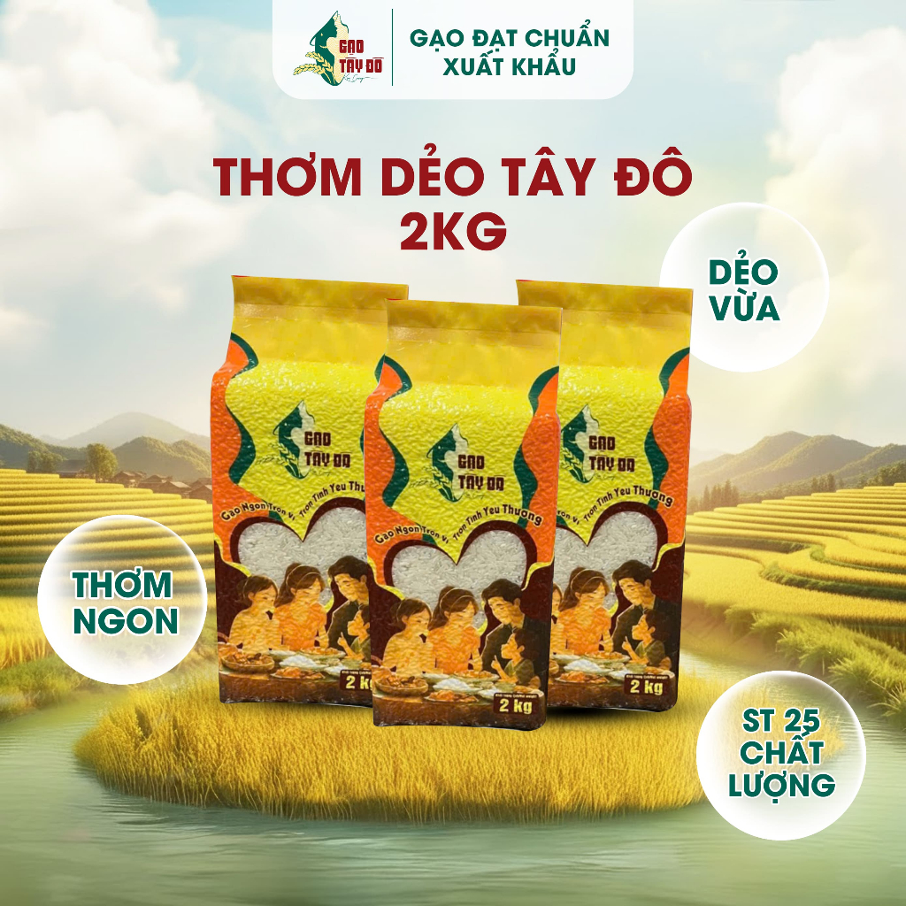 [ST2] Gạo ST25 Tây Đô Kim Cương 2kg - Gạo Thơm Dẻo, Cơm Mềm Ráo Tơi Xốp