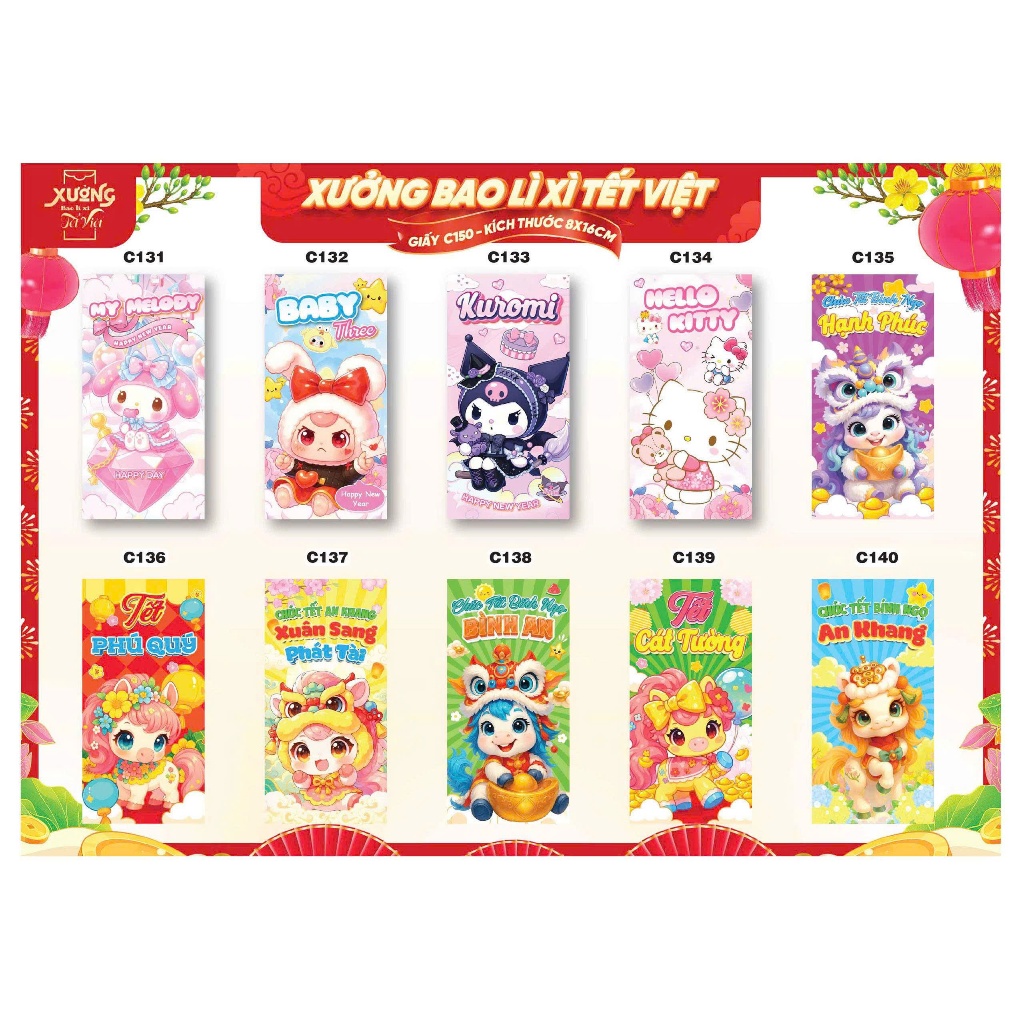 Bao Lì Xì Tết 2026 Hoa Lá Đầy Màu Sắc Chúc Mừng Năm Mới Màu Sắc Tươi Sáng Xấp Lì Xì Quà Tặng - Đồ Chơi PUPU HOUSE