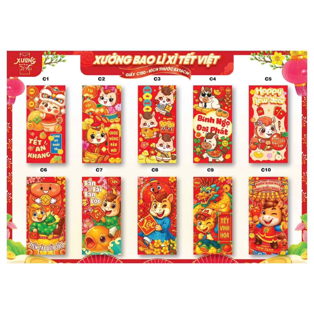 Bao Lì Xì Tết 2026 Hoa Lá Đầy Màu Sắc Chúc Mừng Năm Mới Màu Sắc Tươi Sáng Xấp Lì Xì Quà Tặng - Đồ Chơi PUPU HOUSE