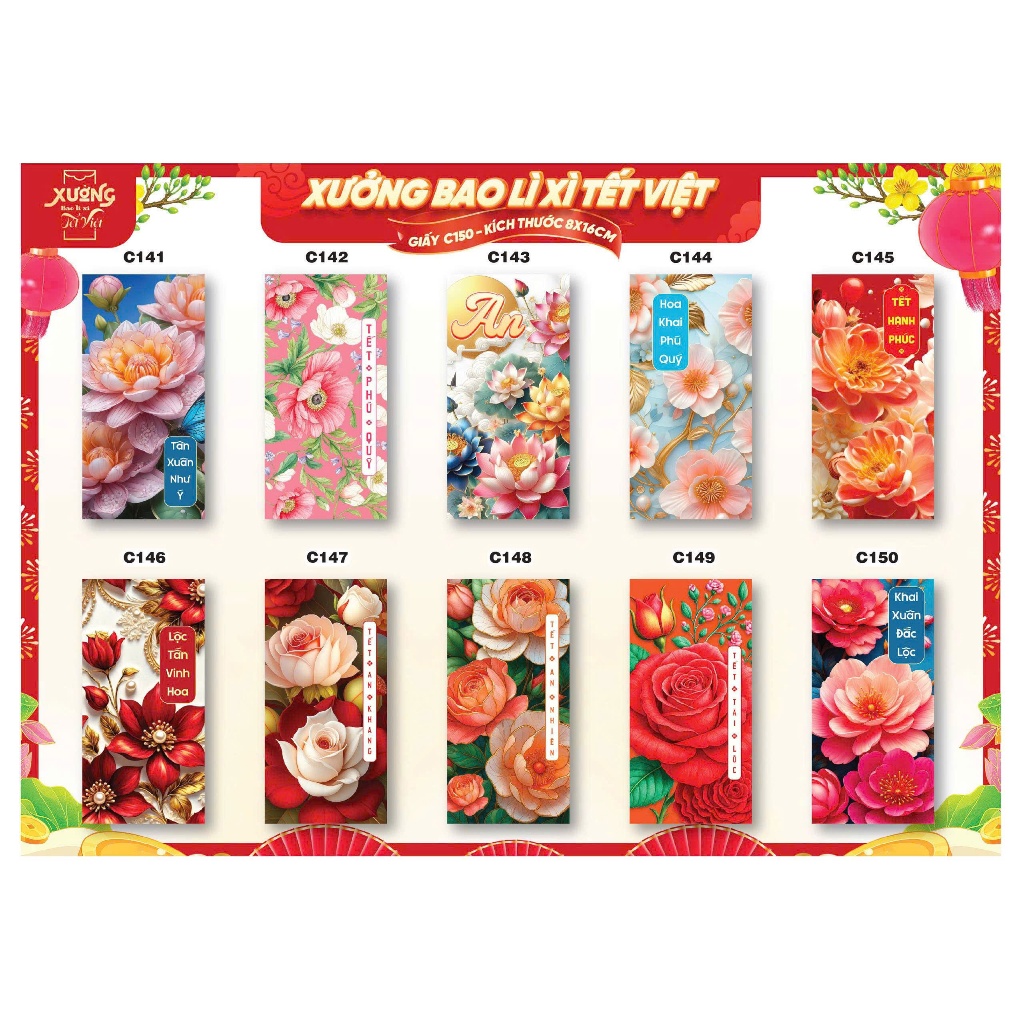 Bao Lì Xì Tết 2026 Hoa Lá Đầy Màu Sắc Chúc Mừng Năm Mới Màu Sắc Tươi Sáng Xấp Lì Xì Quà Tặng - Đồ Chơi PUPU HOUSE