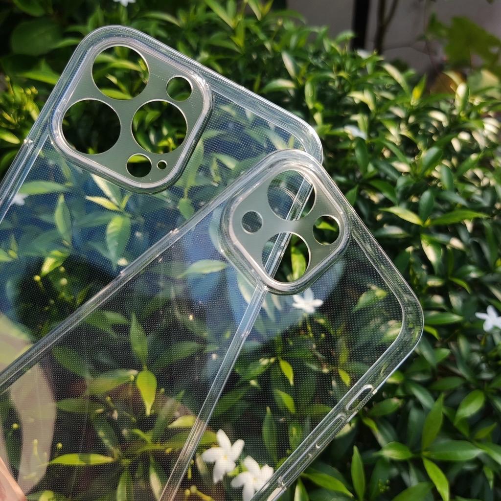 Ốp lưng Gor dẻo trong suốt mỏng có gờ bảo vệ camera cho Ip 17 16 15 14 13 12 pro promax plus air