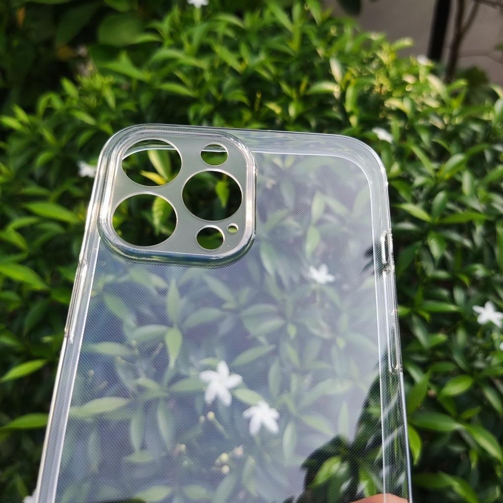 Ốp lưng Gor dẻo trong suốt mỏng có gờ bảo vệ camera cho Ip 17 16 15 14 13 12 pro promax plus air