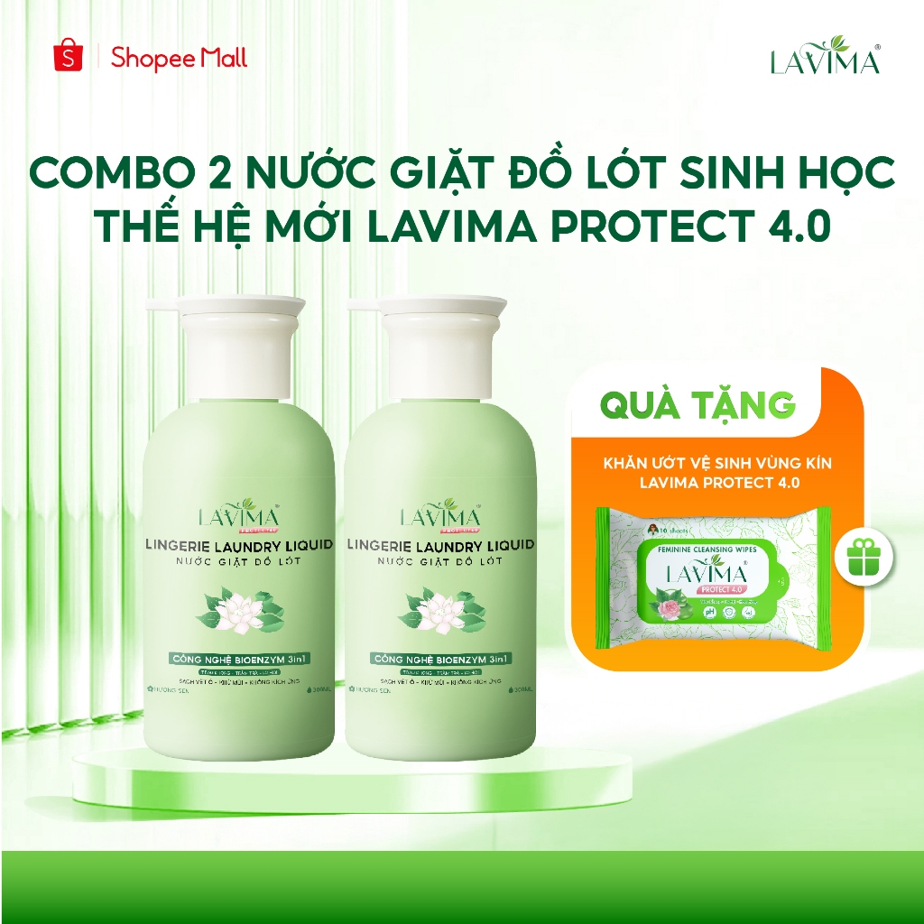 [MUA 2 TẶNG 1] Nước Giặt Đồ Lót Sinh Học Lavima Protect 4.0 x3 Enzym Làm Sạch Vết Ố, Chai 300ml