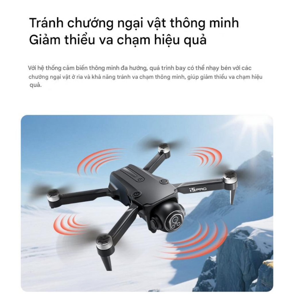 Flycam, Drone mini giá rẻ, i5 PRO, Cảm biến giữ vị trí, Nhào lộn 360 độ, Camera siêu nét quay chụp