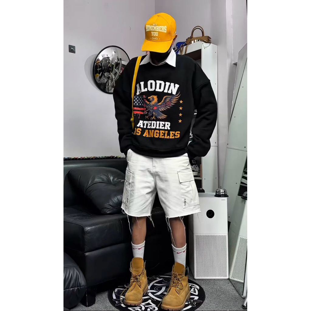 ALODIN.atedier Áo sweater ALODIN nỉ bông in kéo lụa cao cấp form boxy nam nữ