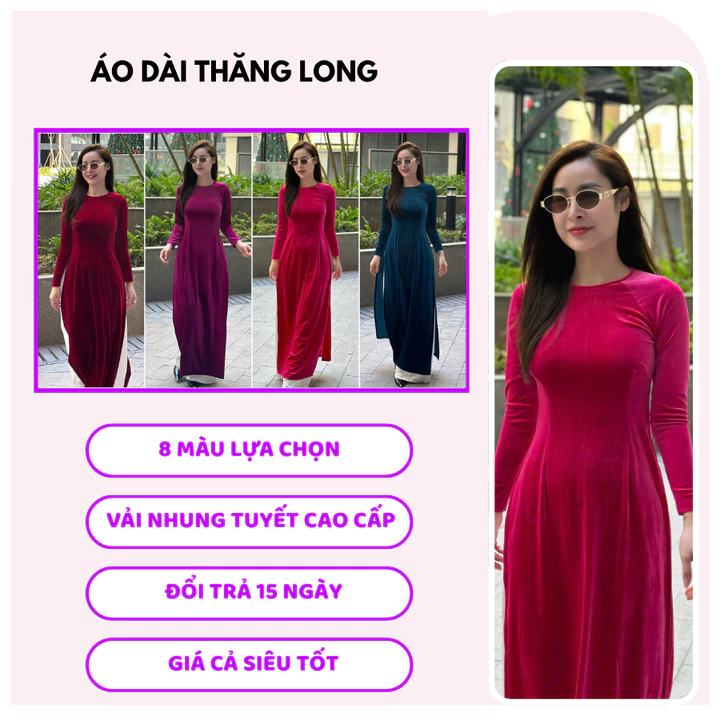 Áo dài truyền thống cổ tròn, Áo dài nhung cho mẹ, chất liệu nhung tuyết cao cấp mềm mịn, áo dài cho bà áo dài Thăng Long