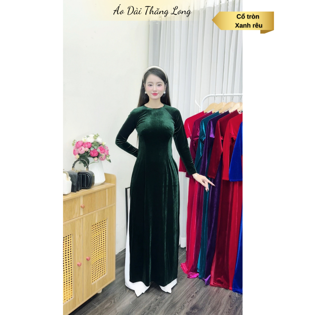 Áo dài truyền thống cổ tròn, Áo dài nhung cho mẹ, chất liệu nhung tuyết cao cấp mềm mịn, áo dài Thăng Long