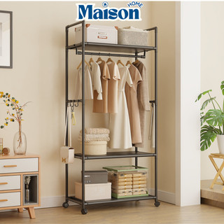 Kệ Treo Quần Áo Tích Hợp Để Đồ Đa Năng MAISON Bánh Xe Xoay 360, Giá Phơi Quần Áo Bằng Thép Không Gỉ