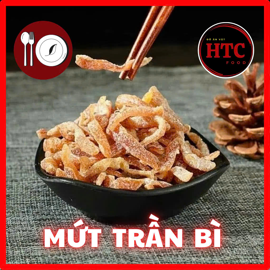 Ô mai mứt trần bì loại ngon giúp ấm cổ họng, giảm ho, mứt vỏ cam sấy dẻo ít ngọt, 500g, HTC Food
