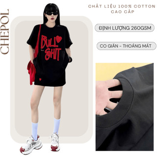 Set Bộ Áo Thun Nữ CHEPOL Form Rộng, Cổ Tròn, Phối Chân Váy, In Trái Tim, Chất Cotton (Áo Thun Đen+Chân Váy Ngắn)CP_x6425