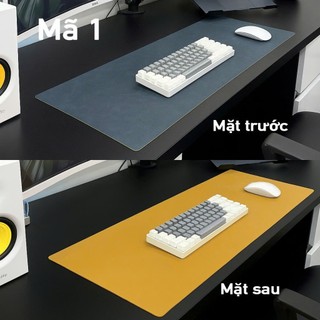 Pad Chuột Da PU 2 Mặt Cỡ Lớn Màu Xanh Navy/Vàng - Giống da thật 90% - Chống Nước - Chống Trầy