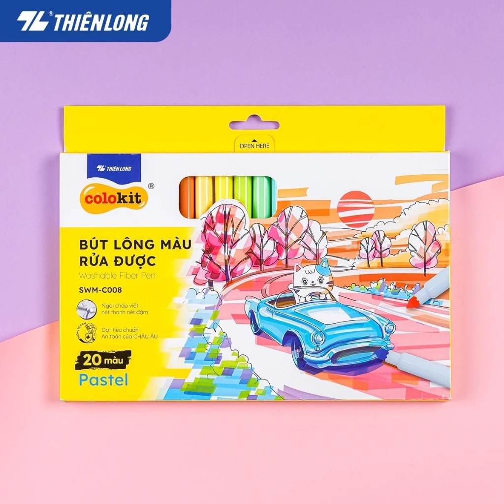 Bút lông Thiên Long 20 màu Pastel Fiber Pen SWM-C008 - màu rửa được