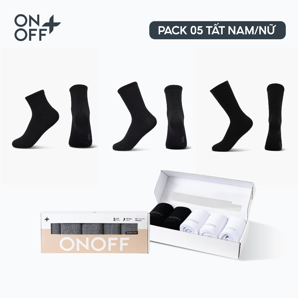 Hộp pack 5 đôi tất nam nữ cotton kháng khuẩn khử mùi Essential êm mềm thoáng khí ONOFF