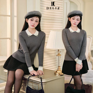 DELIZ - Áo len dài tay cổ bẻ cho nữ phong cách tiểu thư sang trọng BST thu đông mới AL70