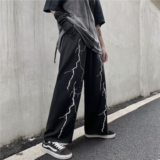 Quần ống rộng nam nữ ,quần jogger thiết kế ỐNG RỘNG SUÔNG Họa Tiết Tia Chớp thể thao K1