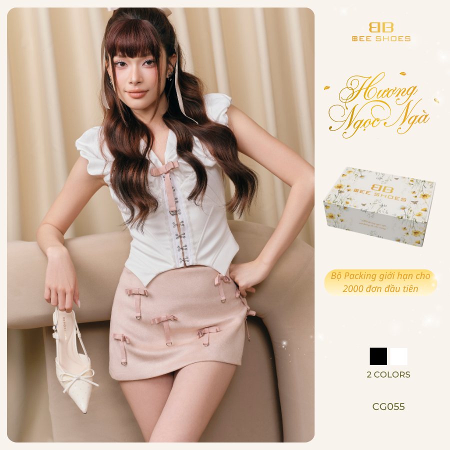 (BST Hương Ngọc Ngà) Giày cao gót nữ BEESHOES mũi nhọn gót nhọn cao 7 phân sẵn màu kem - đen CG055 (From 1.5)