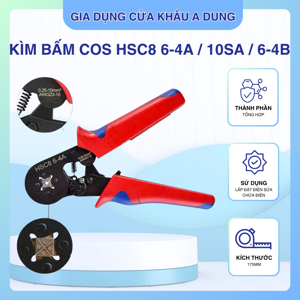Kìm bấm cos Hsc8 6-4A / 10SA / 6-4B chính hãng Fasen bấm cốt pin rỗng vuông tròn 0.25-10mm2