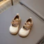 Giày Búp Bê Bé Gái Đế Mềm Chống Trượt Da Mềm Chần Ô Vuông Quai Kép Buckle Nâu Trắng Thời Trang TH Kids