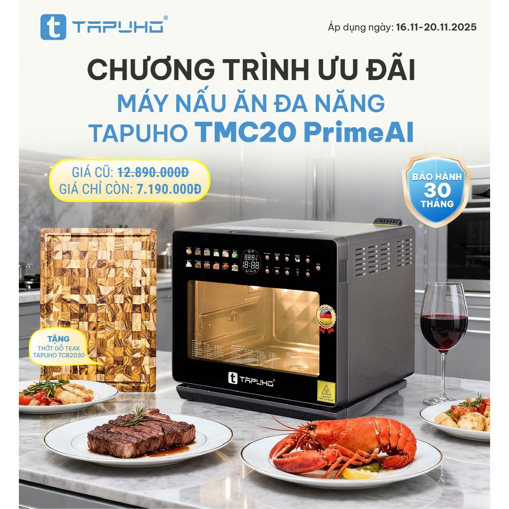 MÁY NẤU ĂN ĐA NĂNG TAPUHO TCM20 PRIME AI – DUNG TÍCH 20L chính hãng tặng full phụ kiện